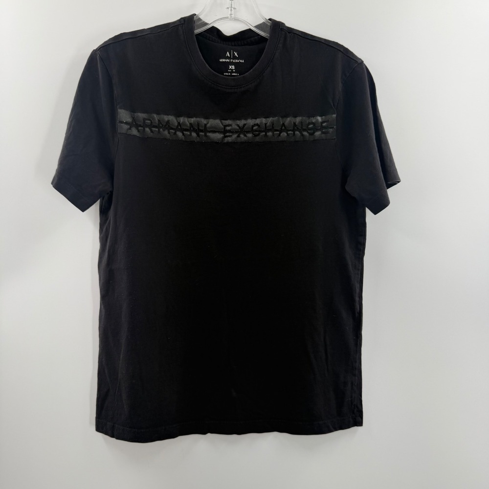 Armani Exchange Mens Black Tonal Logo Chest Band Cotton T-Shirt XS
